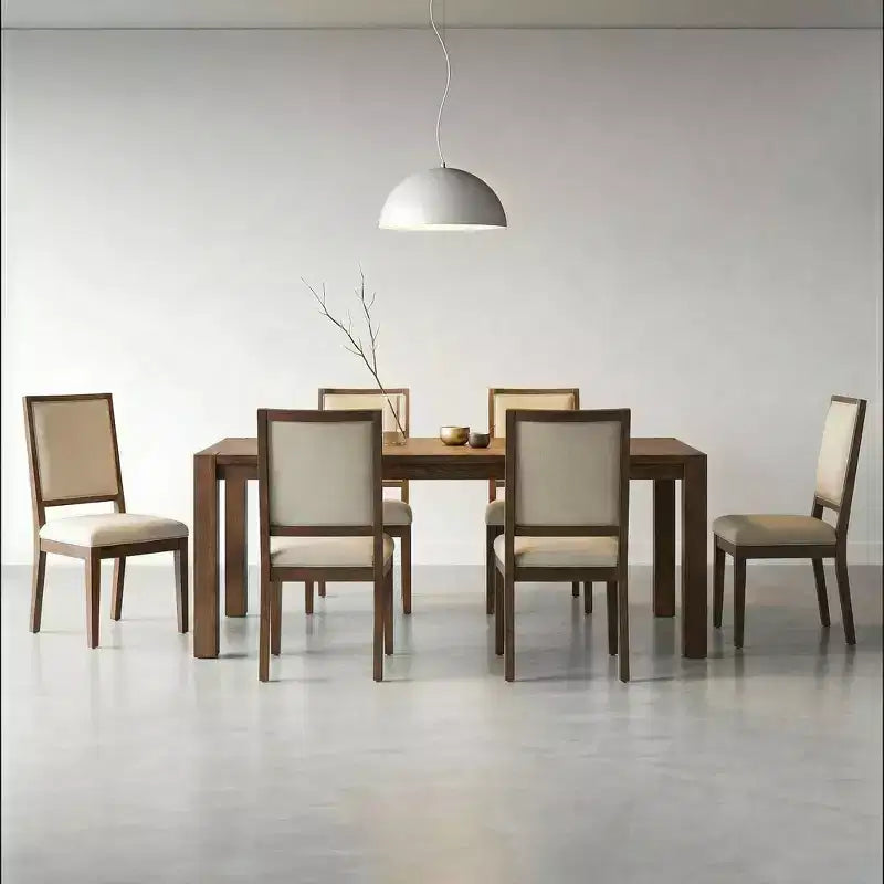Set da Pranzo Moderno - Tavolo 80" + 6 Sedie Imbottite, Struttura in Legno Massello, Capacità Tavolo 400 libbre, Facile Montaggio