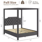 Struttura Letto a Baldacchino Queen Size con Pali a 4 Montanti, Supporto a Doghe in Legno Massello, Nessuna Rete a Molle Necessaria, Silenzioso