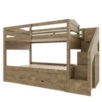 Whisen Letto a castello Twin XL con rotelle estraibili, letto a castello con contenitore, letto a castello in legno massello, scala con contenitore, armadio, 3 cassetti, per bambini