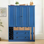 Whisen Armadio Dispensa per Cucina Autoportante Alto 180 cm, Grande Credenza Contenitore per Sala da Pranzo con 4 Ante Pieghevoli, Ripiani, Portabottiglie