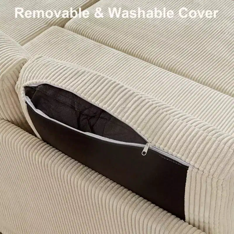 Divano Letto Estraibile 2 in 1 Dyonery con Chaise Longue Contenitore e USB, Divano Angolare in Velluto a Coste per Soggiorno