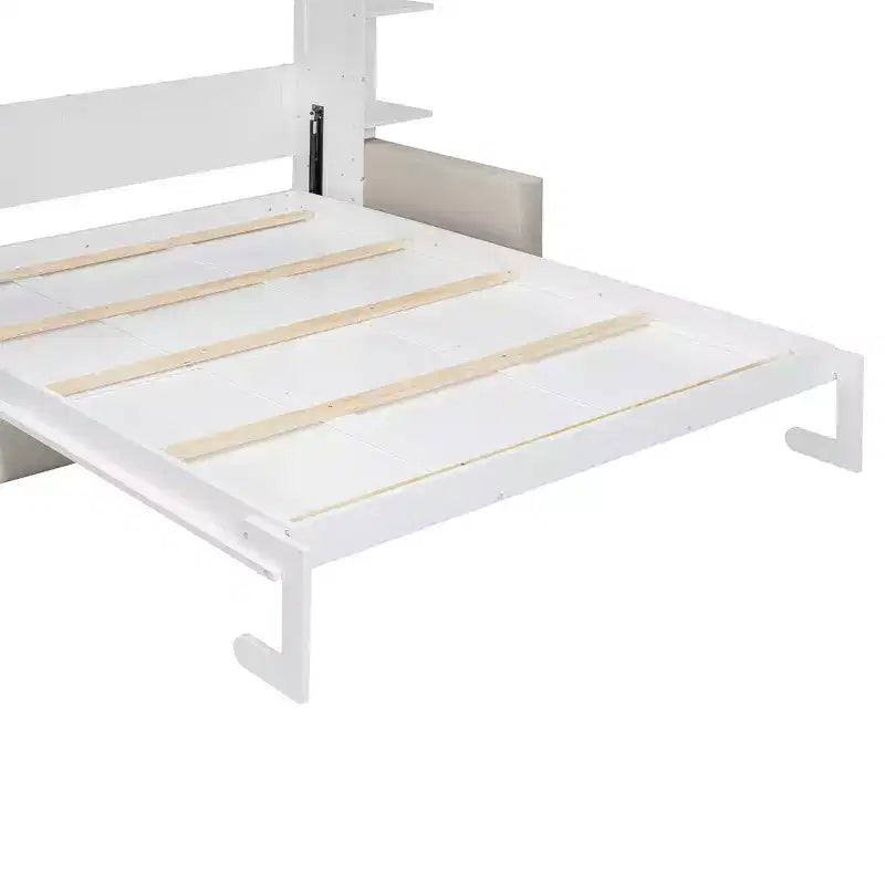 Letto a muro a scomparsa Whisen Modern Design con struttura in legno, Queen Size, con divano e mensole