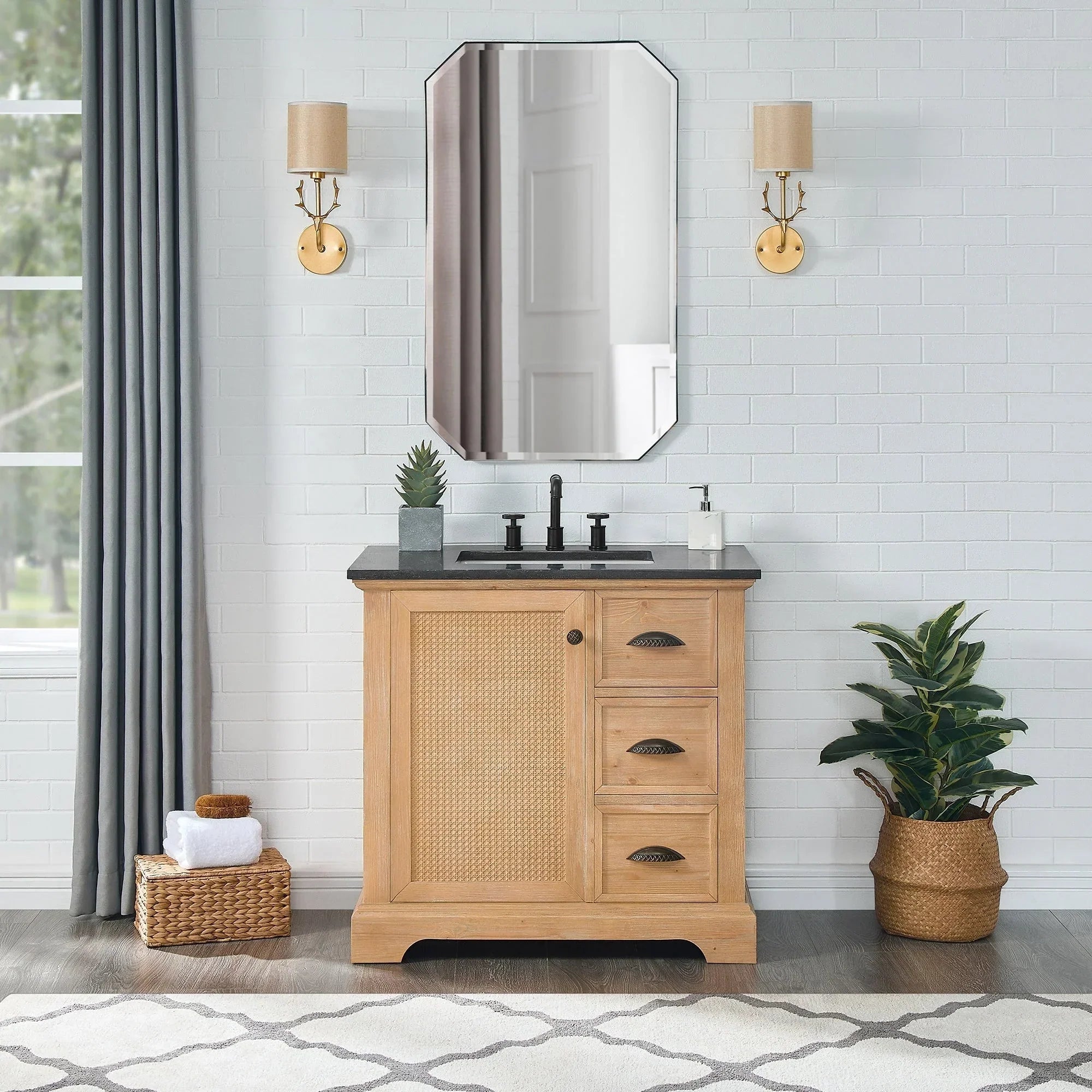 Mobile bagno Hervas con top in marmo naturale senza specchio
