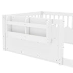 Letto a terra per bambini Bellemave con recinzione rialzata e libreria, struttura letto matrimoniale in legno Montessori per bambine e bambini