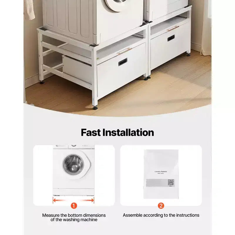 Piedistallo per lavatrice VEVOR, altezza 57,4 cm, piedistallo per lavatrice e asciugatrice 73,6x73,6 cm con vassoio estraibile e spazio portaoggetti, capacità di carico 363 kg, antiscivolo, bianco