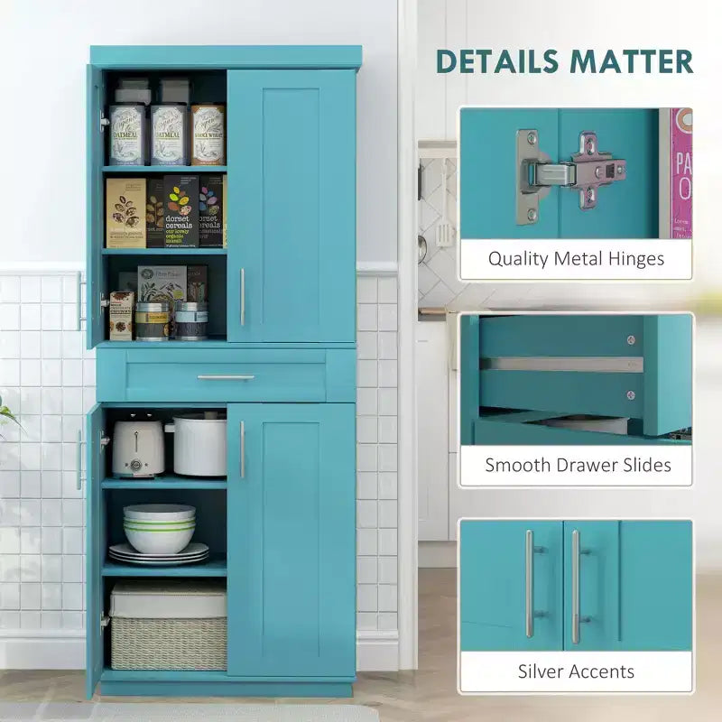 Dispensa da Cucina Moderna, Mobile Autoportante con Ante e Cassetti, Ripiani Regolabili