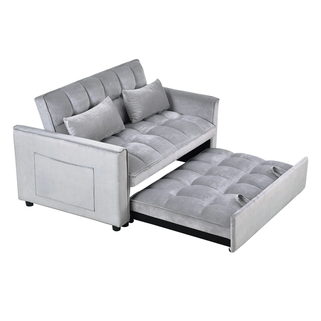 Moderno divano letto estraibile, divano letto 3-in-1 con schienale regolabile, divanetto in velluto, cuscini e tasche laterali