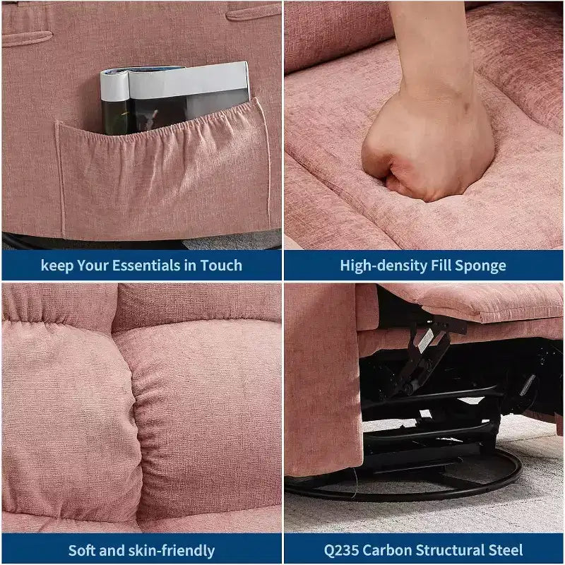 Poltrona Reclinabile Massaggiante con Calore - Girevole a 360°, Dondolo, Divano Singolo Oversize con Vibrazione, USB e Tasche Contenitore per Soggiorno/Camera da Letto