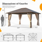 EROMMY Gazebo a tetto rigido, Pergola da esterno con doppio tetto, zanzariere e tende, Tenda da sole resistente per patio, cortile, feste in piscina