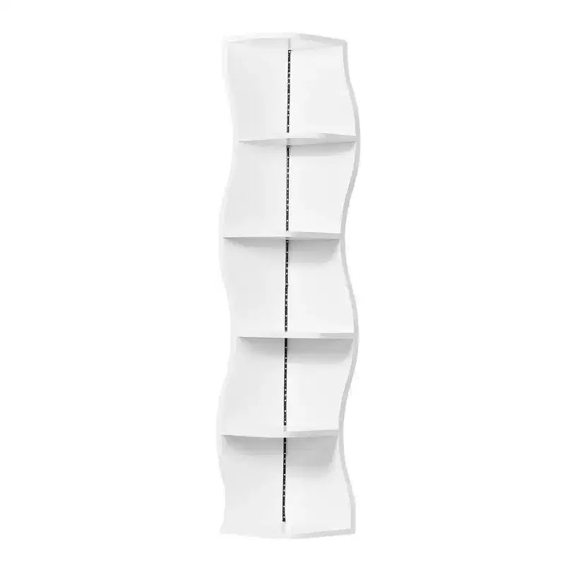 VECELO Scaffale angolare a 5 ripiani Wave, Scaffale espositivo verticale alto per piccoli spazi e soggiorno, Bianco