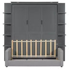 Letto a muro a scomparsa Whisen Modern Design con struttura in legno, Queen Size, con divano e mensole