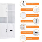 Mobiletto da bagno alto 157 cm, mobiletto indipendente da terra con cassetto e ripiano regolabile, mobiletto per dispensa per bagno e soggiorno