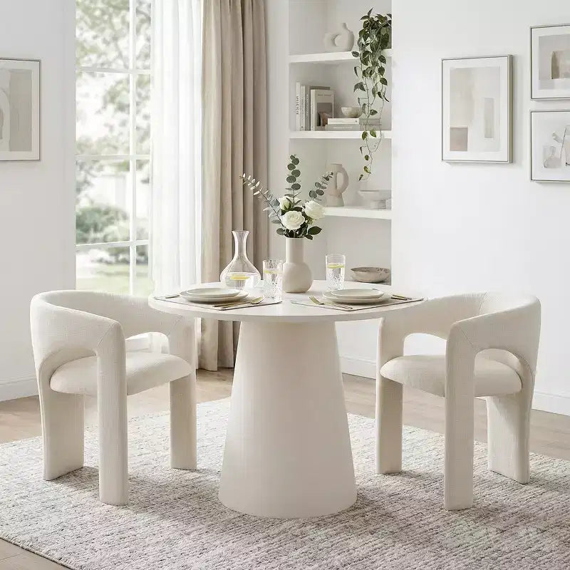 Petit ensemble de salle à manger pour 2 personnes, chaises rembourrées beiges, table à manger ronde sur pied, meubles de cuisine modernes et compacts - Panipeachy