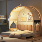 Letto a piattaforma in legno massiccio a forma di casetta, letto Montessori a terra con tetto ad arco e letto estraibile per bambine e bambini