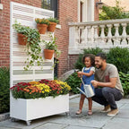 Fioriera rettangolare in ferro battuto bianco MAYEERTY con traliccio (Harold Wide-Narrow B Louvered), 72x35x16, 5 pezzi, decorazione per giardino interno ed esterno