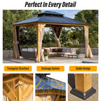 EROMMY Gazebo a tetto rigido, Pergola da esterno con doppio tetto, zanzariere e tende, Tenda da sole resistente per patio, cortile, feste in piscina