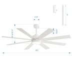 Ventilatore da soffitto nero da 65 pollici a 8 pale con luce LED e telecomando