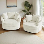 Set di 2 Poltrone Girevoli a Barilotto Oversize da 43" in Velluto a Coste Felpato con Cuscini