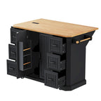Isola Cucina Espandibile con Ante a Scomparsa, Carrello Cucina su 4 Ruote con Presa Elettrica, Tavolo Isola Mobile con 2 Ante e 6 Cassetti