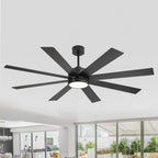Ventilatore da soffitto nero da 65 pollici a 8 pale con luce LED e telecomando