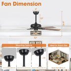 Ventilatore da soffitto da 52 pollici Farmhouse Driftwood a 5 pale, nero, con gabbia, con telecomando