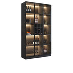 Mobile portabottiglie minimalista in legno nero con anta in vetro