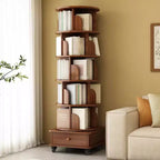 Chic Crate Libreria ad angolo girevole a 360° a 6 livelli con ruote, libreria stretta per piccoli spazi, marrone noce