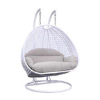 LeisureMod Sedia a Uovo Sospesa per 2 Persone con Supporto - Dondolo Pensile per Esterni/Interni in Rattan Intrecciato con Cuscini