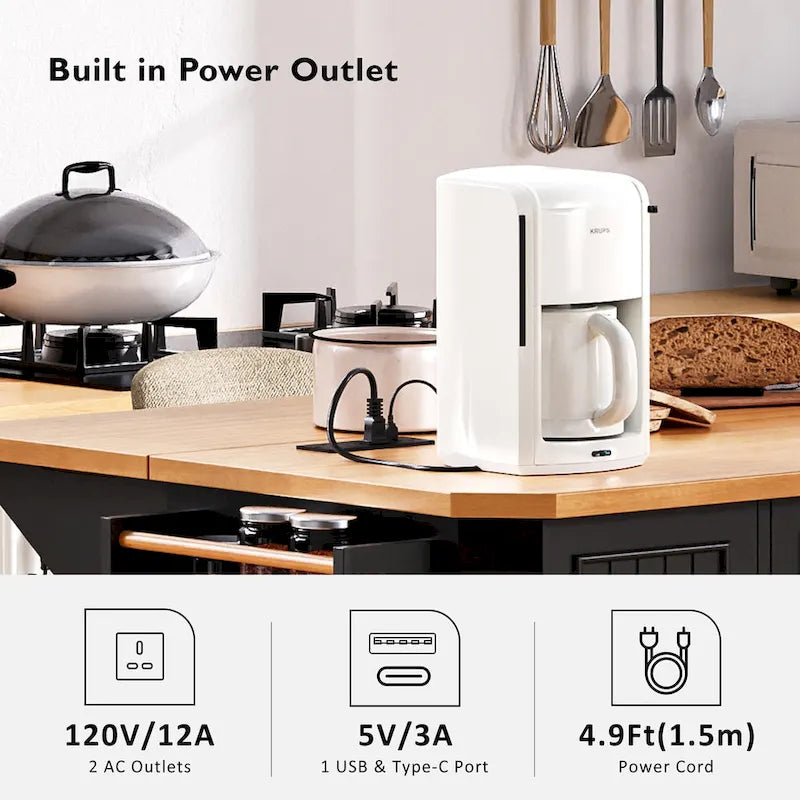 Isola Cucina Espandibile con Ante a Scomparsa, Carrello Cucina su 4 Ruote con Presa Elettrica, Tavolo Isola Mobile con 2 Ante e 6 Cassetti