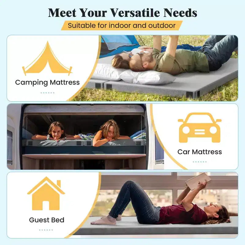 Materasso da campeggio in memory foam Costway con fondo antiscivolo e borsa da viaggio per dormire all'aperto grigio/blu