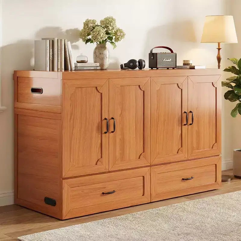 Mjkone Letto a Scomparsa Convertibile Matrimoniale Queen Size con Ricarica USB, Cassetti Contenitori, Materasso Escluso