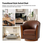 Poltrona a botte girevole Pocono in vera pelle con base in legno massello - Set da 2Artful Living Design
