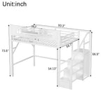 Letto a soppalco ModernLuxe matrimoniale/queen size con scale e armadio integrato, struttura letto in metallo con luci a LED, stazione di ricarica USB e ripiani portaoggetti