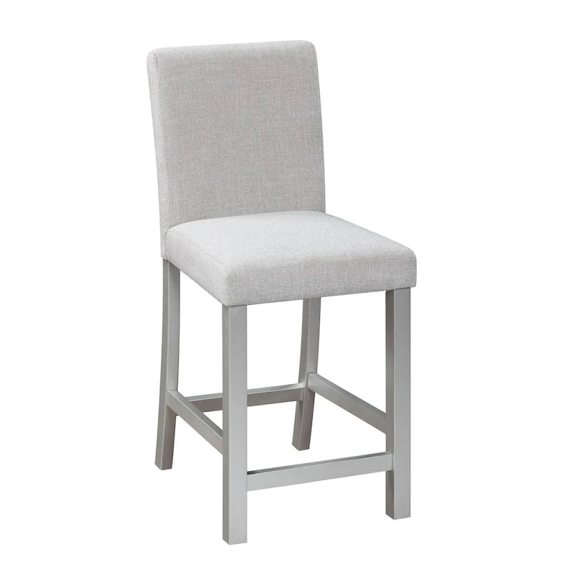 Set da pranzo moderno di 5 pezzi con tavolo quadrato ad altezza bancone e 4 sedie imbottite