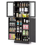 Dispensa da Cucina Alta 161 cm con Ante in Vetro e Ripiani Contenitori Nera/Bianca