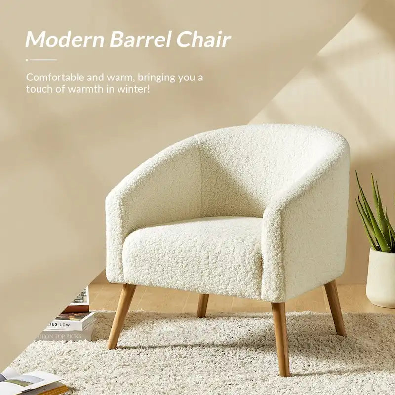Poltrona Sheila Modern 30 W Boucle con gambe in legno massello, set da 2 di HULALA HOME