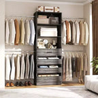 Besiost Sistema Organizer per Armadio in Legno 4-9 piedi con 4 Cassetti, 4 Aste Appendiabiti e Torri Scaffale