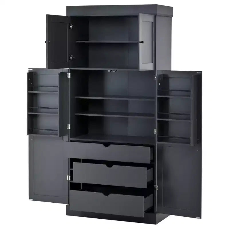 Dispensa da cucina indipendente 77H, armadio contenitore in stile rustico con ripiani regolabili, ripiani sulla porta, cassetti e portabottiglie - ModernLuxe