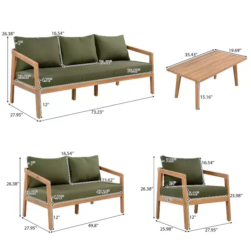Christopher Knight Home Sunny Set Salotto Moderno a 5 Pezzi in Acacia con Tavolo Rettangolare a Doghe e 7 Posti