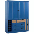 Whisen Armadio Dispensa per Cucina Autoportante Alto 180 cm, Grande Credenza Contenitore per Sala da Pranzo con 4 Ante Pieghevoli, Ripiani, Portabottiglie