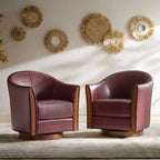 Poltrona a botte girevole Pocono in vera pelle con base in legno massello - Set da 2Artful Living Design