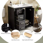 Mobile bagno 30 pollici con lavabo singolo, armadietto e 3 cassetti – Nero / Blu / Verde / Indaco / Bianco