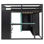 Letto a soppalco a L da gaming con scrivanie, letti a soppalco doppi con luci LED, porte USB, scaffali portaoggetti, letto a soppalco ad angolo in legno per 2