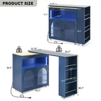 Isola da Cucina con Ruote e 2 Ante in Vetro, Carrello da Cucina con Tavolo Estensibile e Prese di Corrente, Isola da Cucina con Ripiani Laterali Aperti