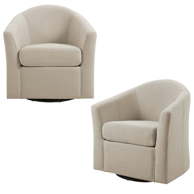Set di 2 Poltrone Girevoli Moderne Imbottite a Barilotto, Poltrone Accent per Soggiorno