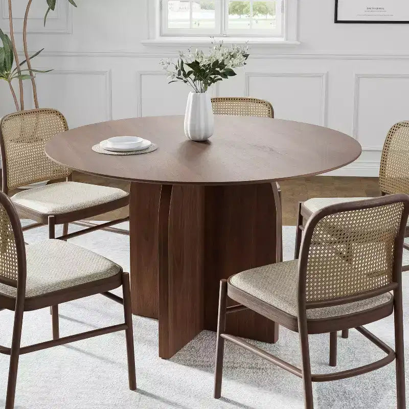 Tavolo da pranzo rotondo PexFix 45 x 45 in legno massello con finitura noce ed eleganti gambe ad arco per sale da pranzo e cucine moderne