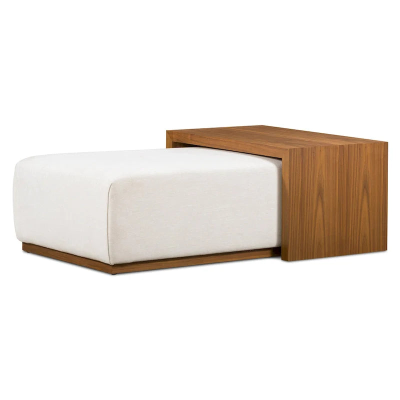 Pouf Jarmo Poly & Bark con Tavolino Regolabile in Noce - Vera Pelle Italiana Pieno Fiore