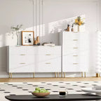 Comò a 5 cassetti bianco / marmo e legno – Pannello scanalato, per uso singolo
