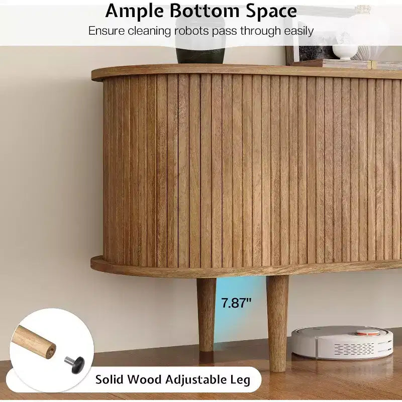 Mobile TV AMERLIFE 70 con gambe in legno massello, Consolle TV moderna di metà secolo con anta a tamburo
