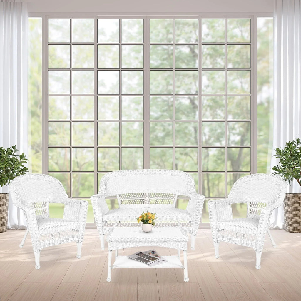 Set da conversazione da 4 pezzi per patio in vimini